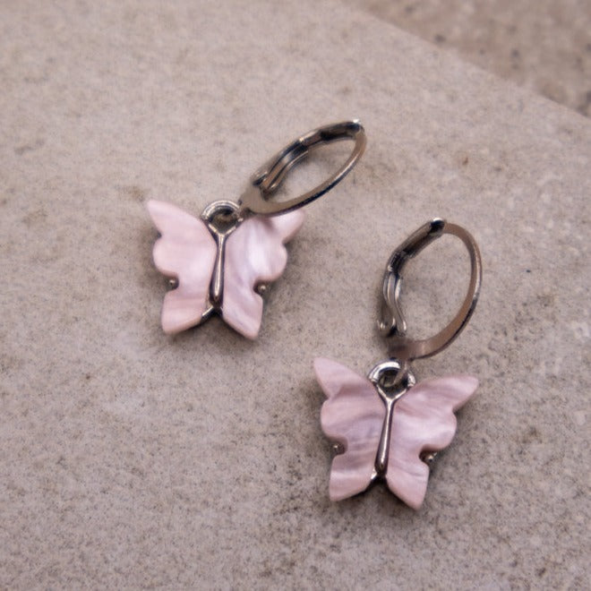 Pink Butterfly Drop Earrings