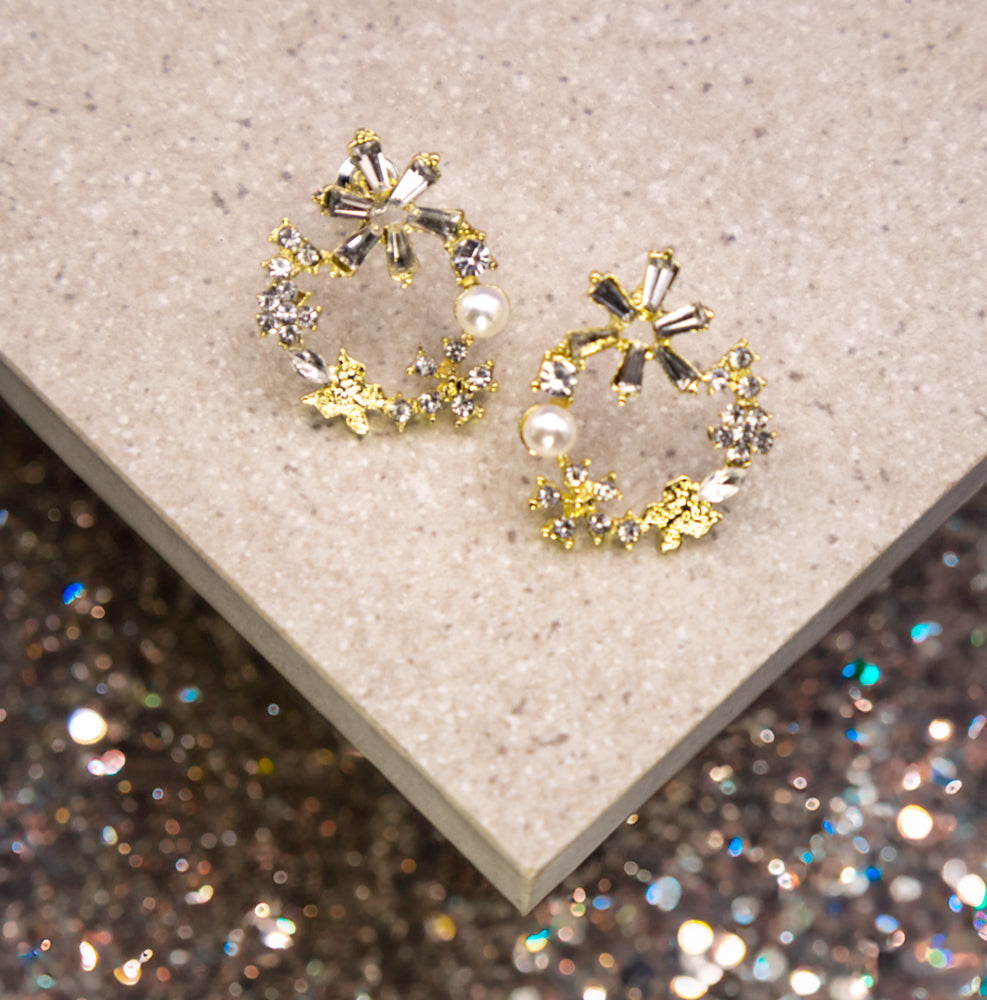 Sparkly Floral Circle Earrings.