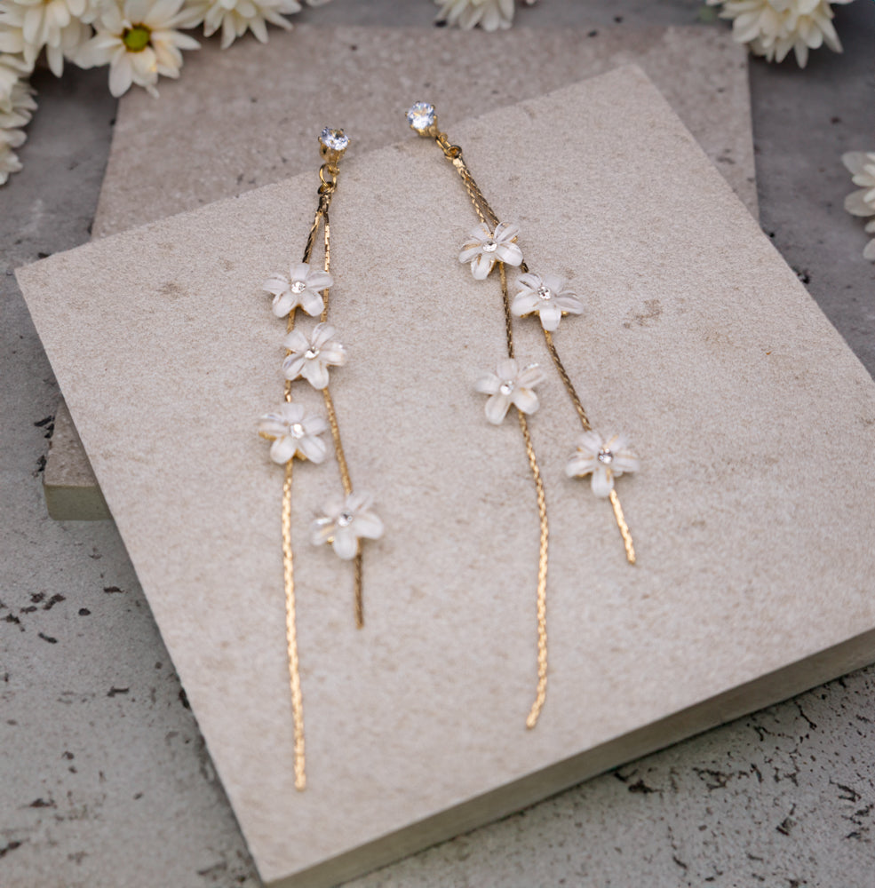 Long Floral Drop Earrings