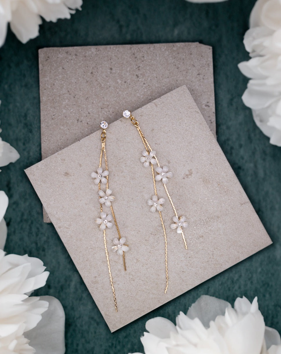 Long Floral Drop Earrings