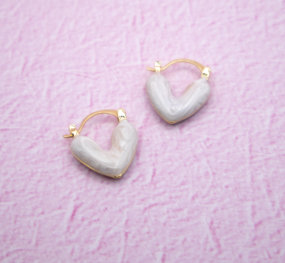 Korean-Style Pearly Heart Earrings