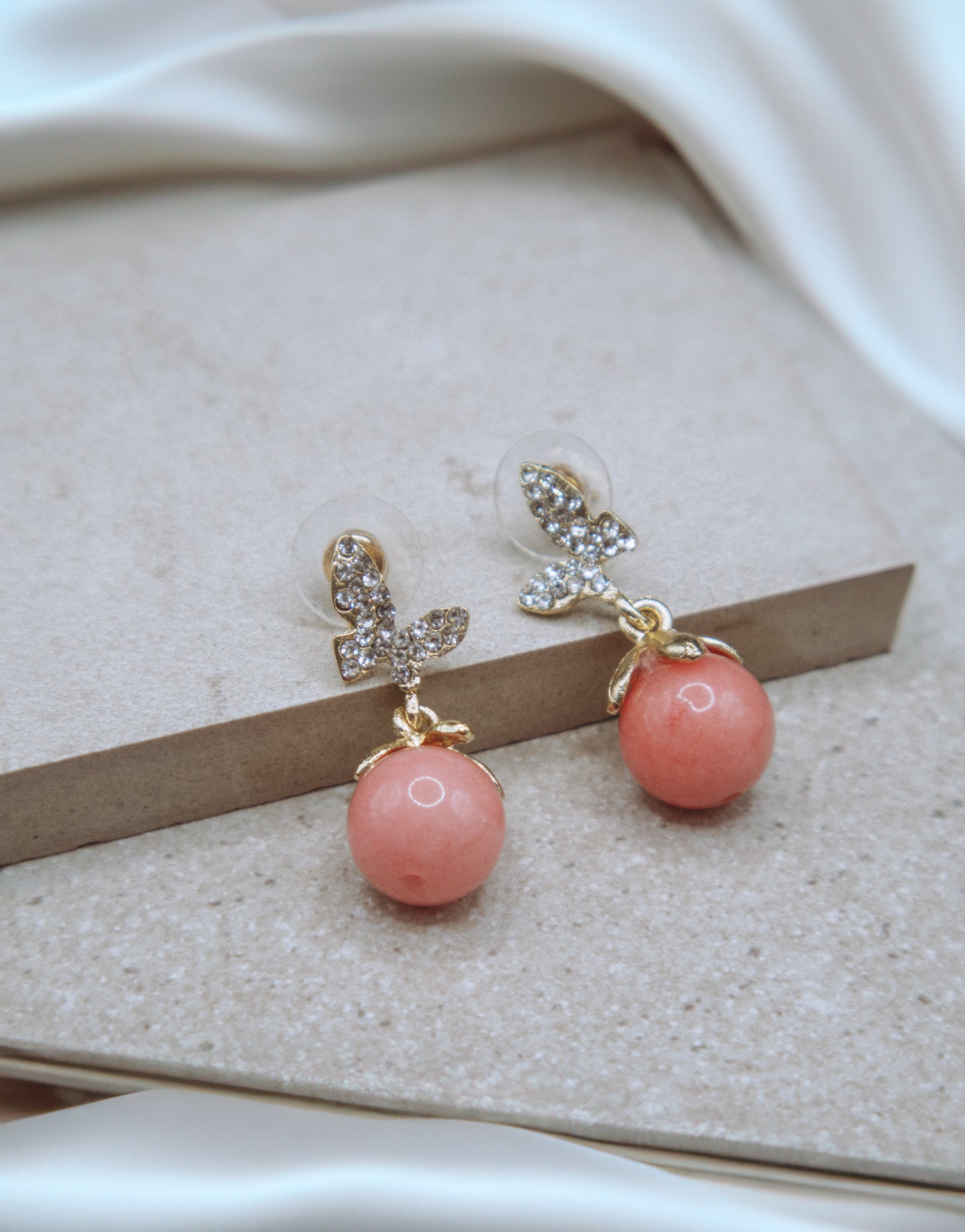 Pink Butterfly Orb Earrings