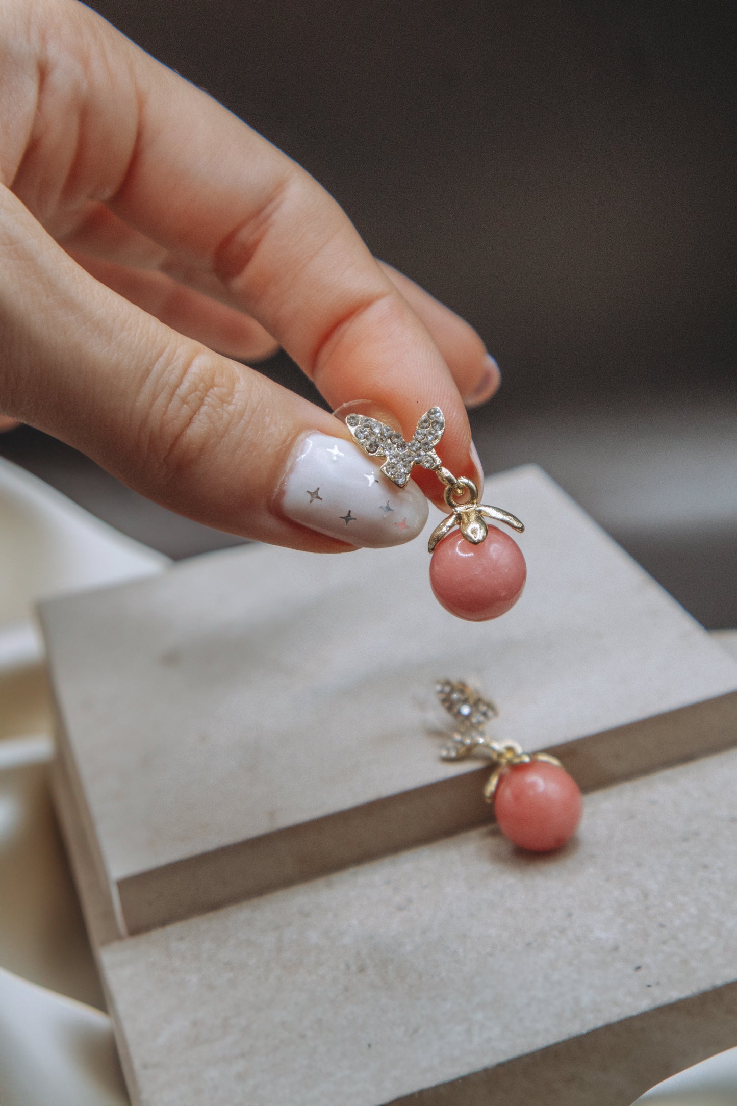 Pink Butterfly Orb Earrings