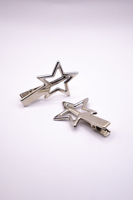 Silver Star Hair Clips - 2pc