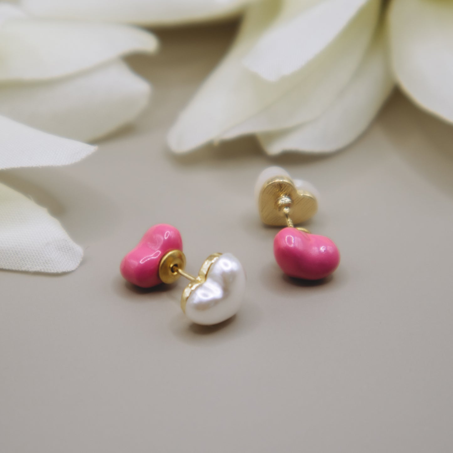 Pink and Pearl Reversible Stud Earrings (wear 2 ways!)