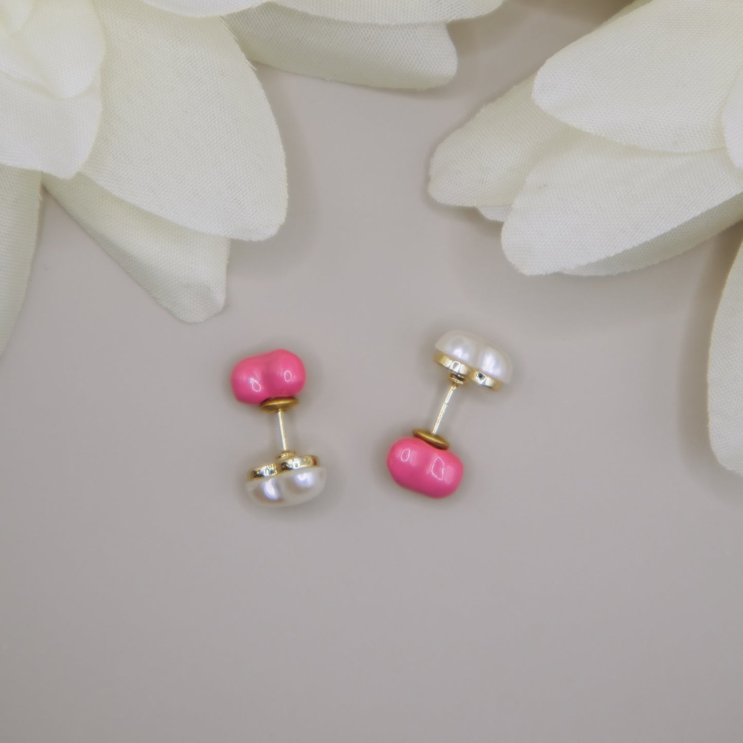 Pink and Pearl Reversible Stud Earrings (wear 2 ways!)