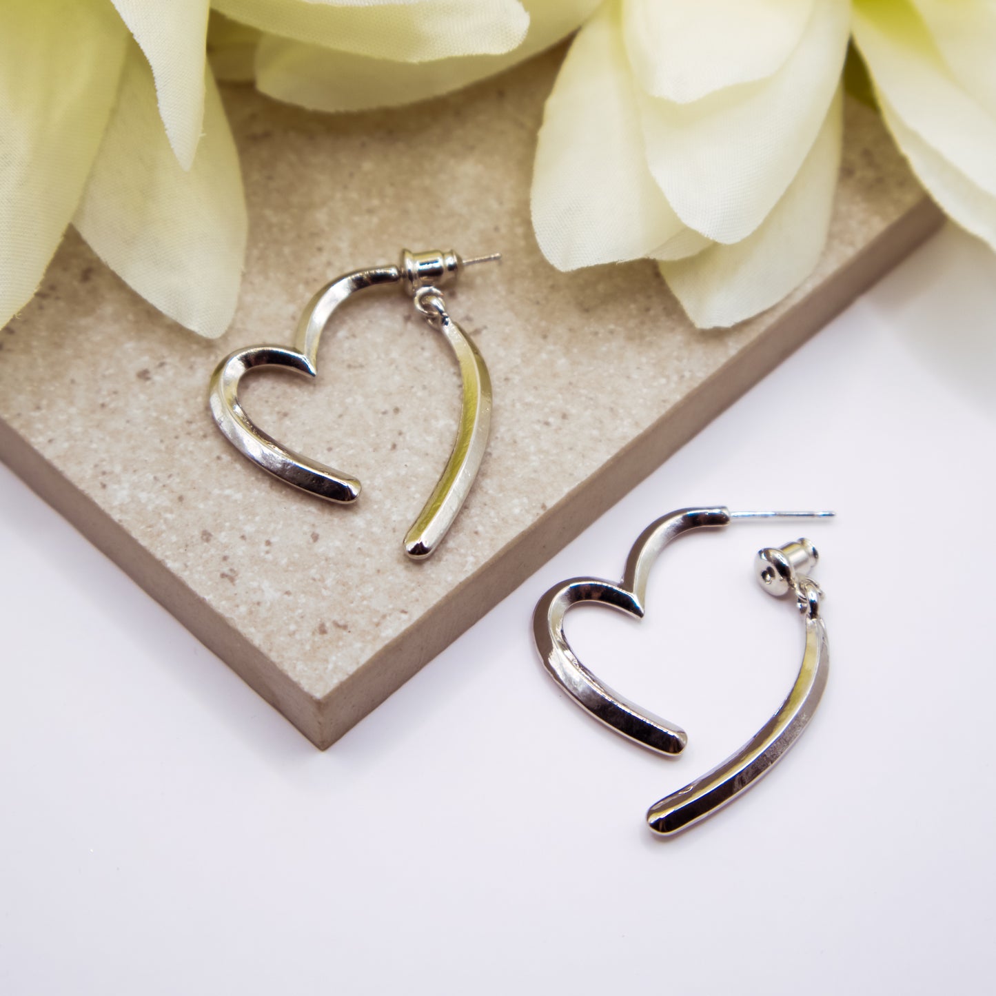 Silver Heart Split Earrings