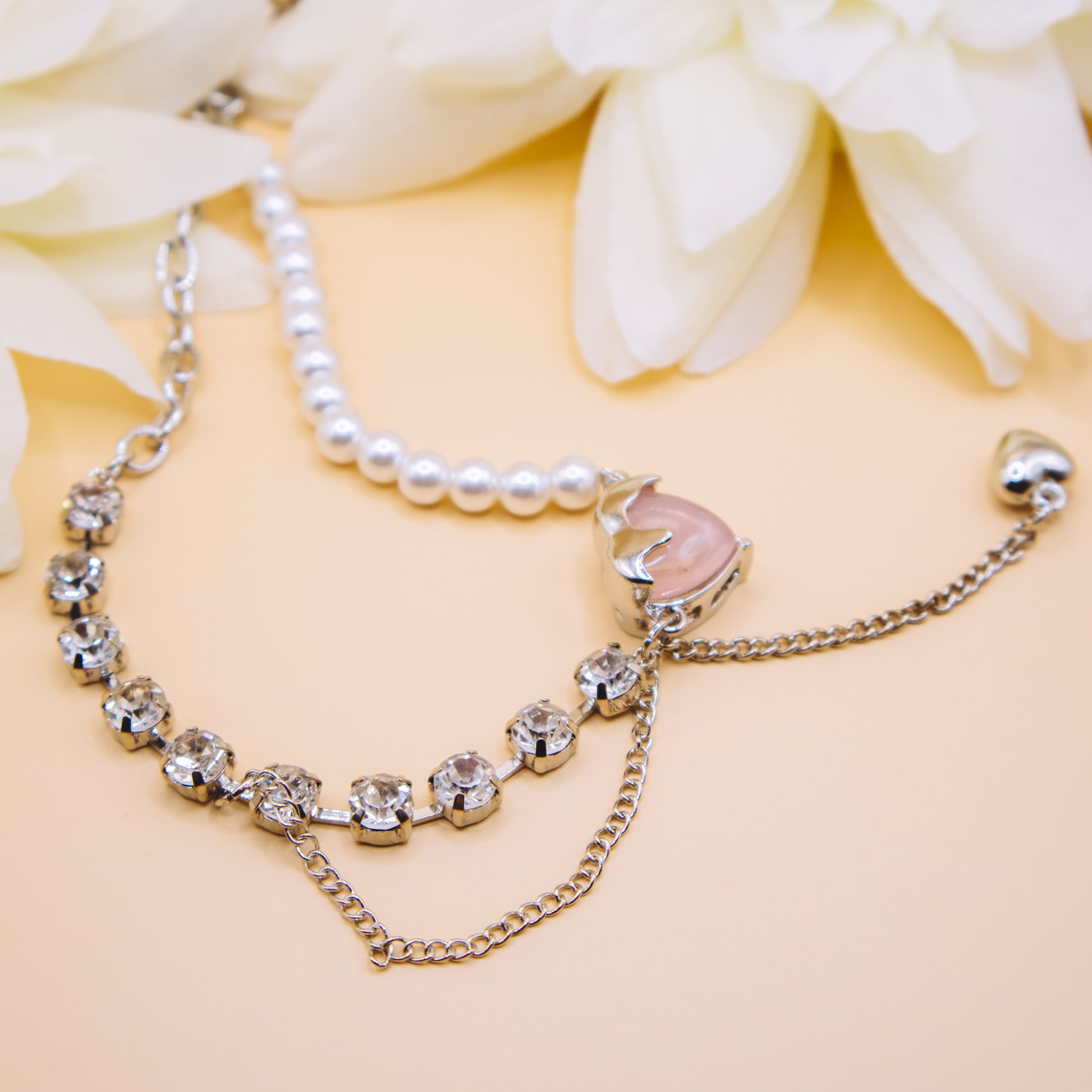 Pink Heart and Pearl Statement Necklace 3