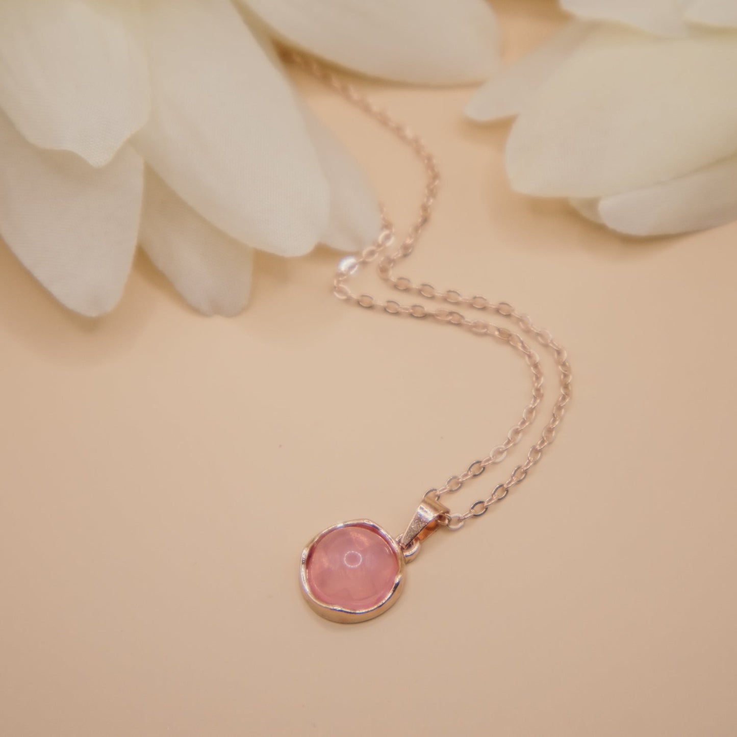 Sakura Pink Pendant Necklace on rose gold chain