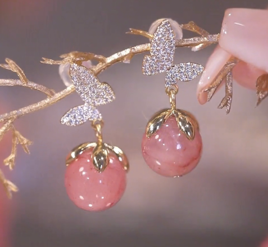 Pink Butterfly Orb Earrings