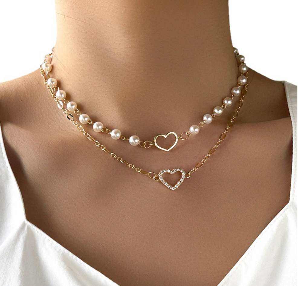 Pearly Layered Chains with Heart Detail