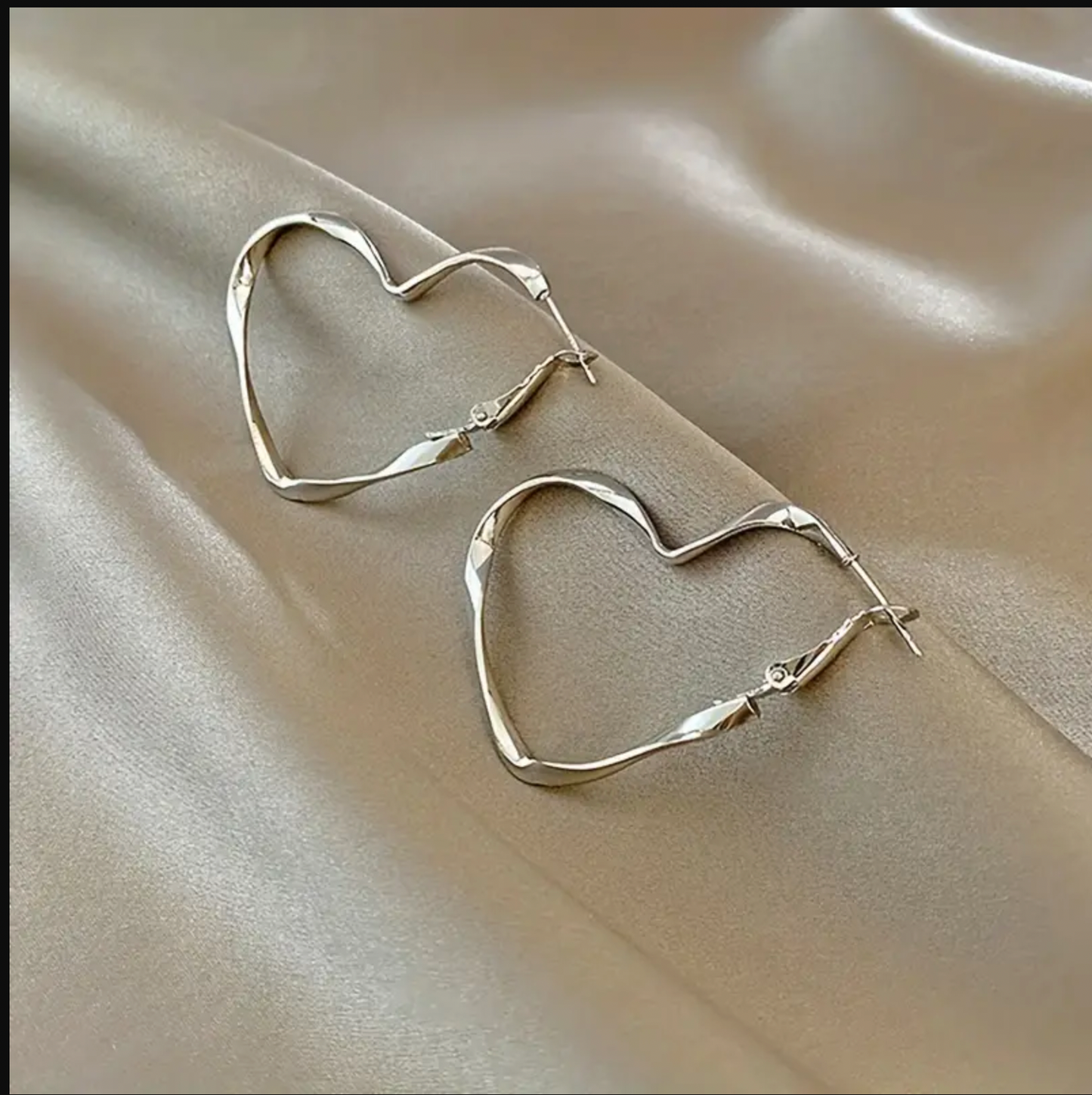 Silver Twisted Heart Hoop Earrings