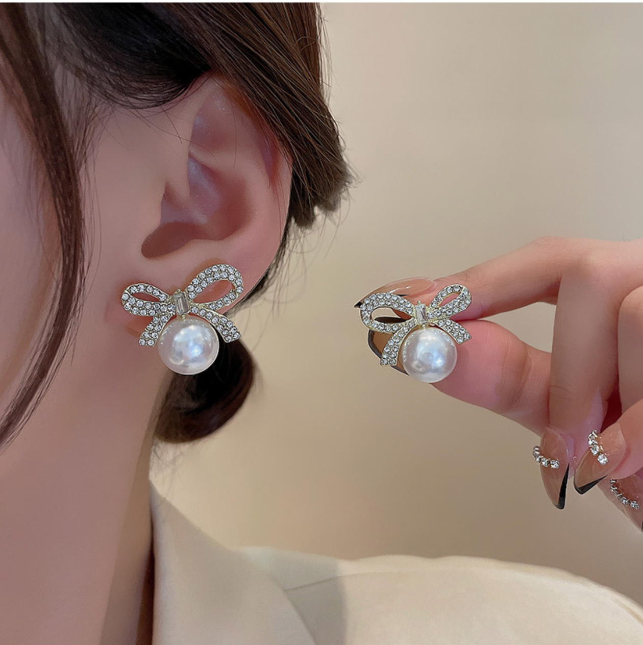 Pearly Bow Earrings (Style 2)