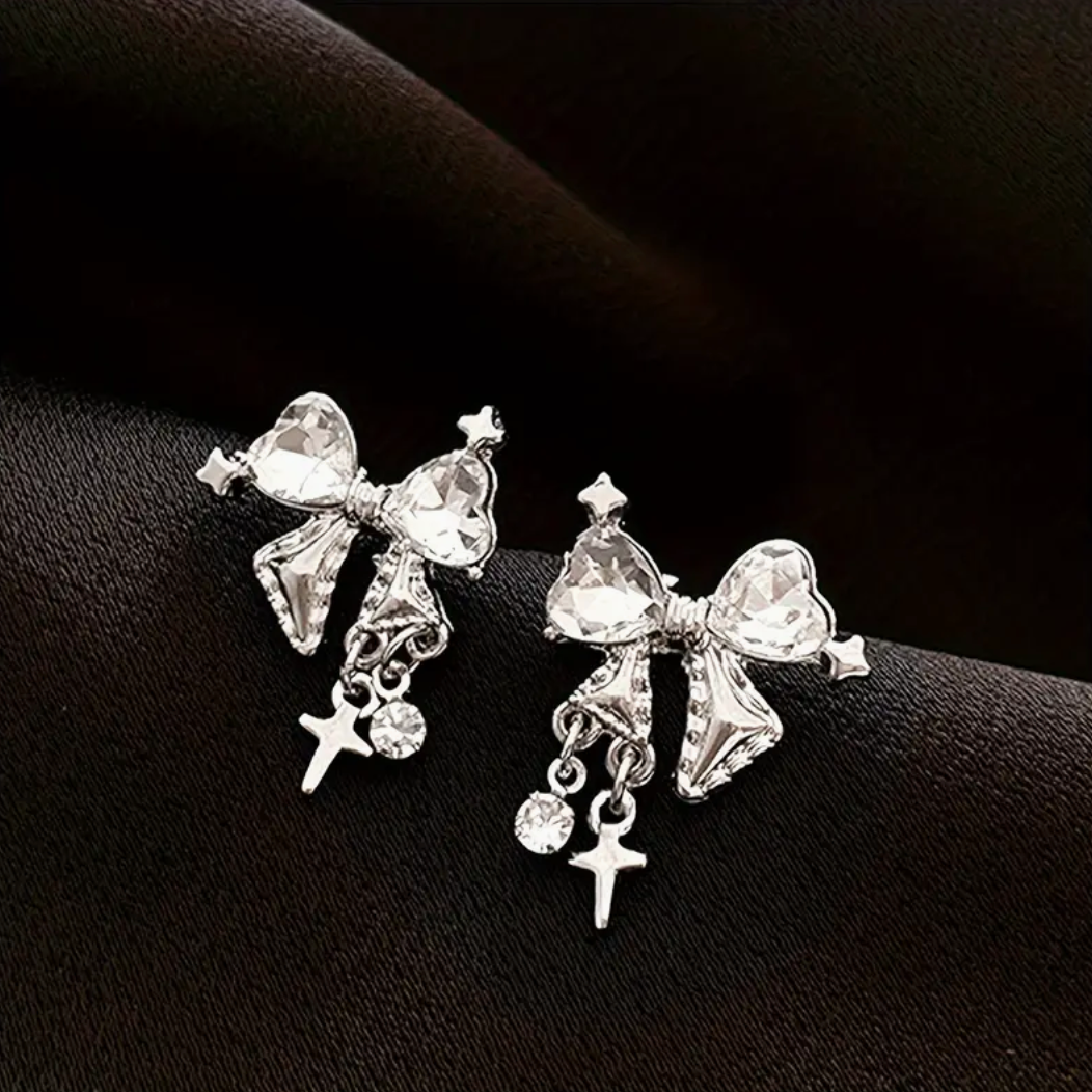 Ballet-Core Sparkly Bow Stud Earrings