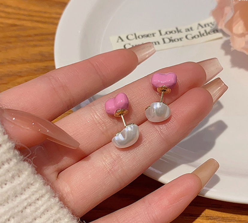 Pink and Pearl Reversible Stud Earrings (wear 2 ways!)