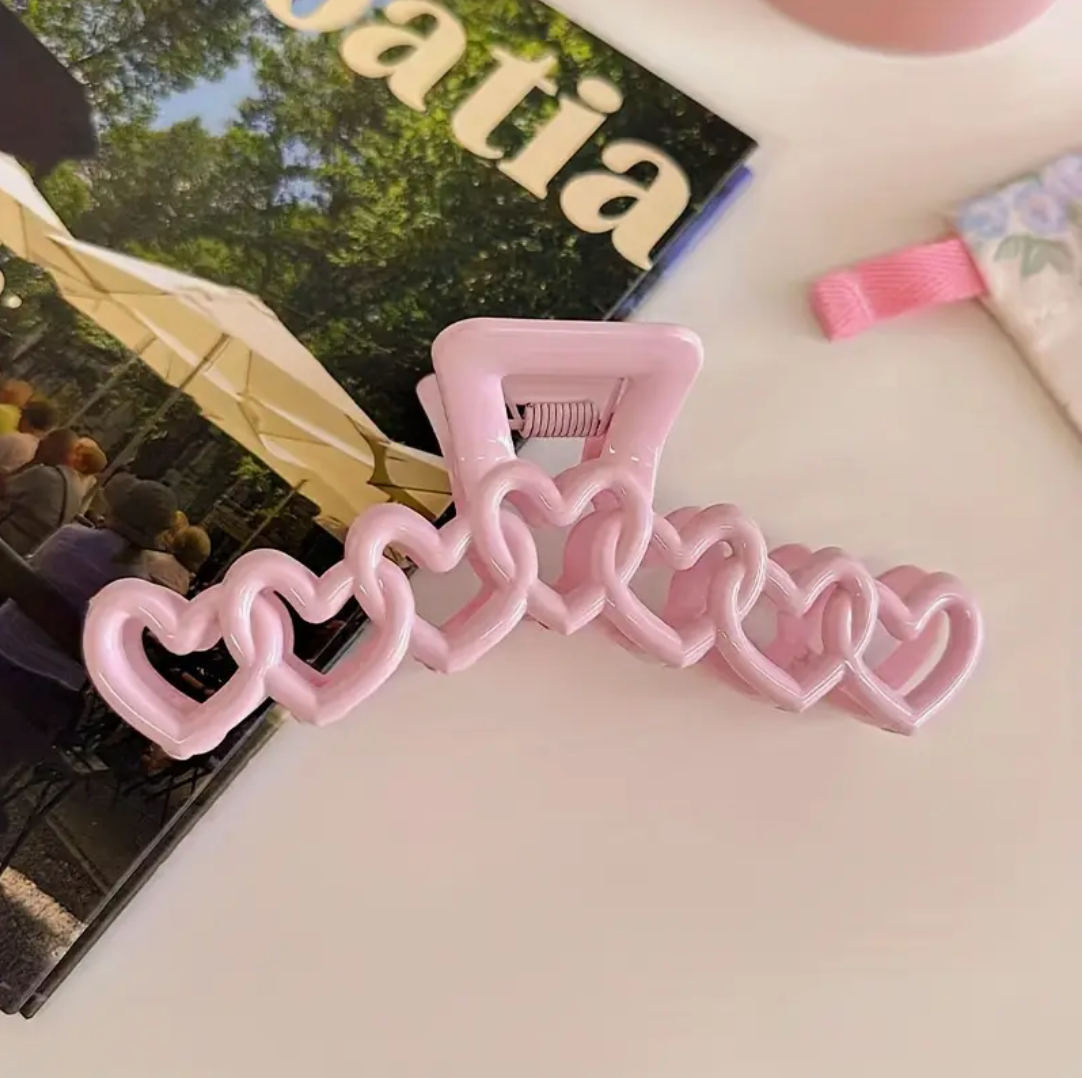 Pink Hearts Claw Clip