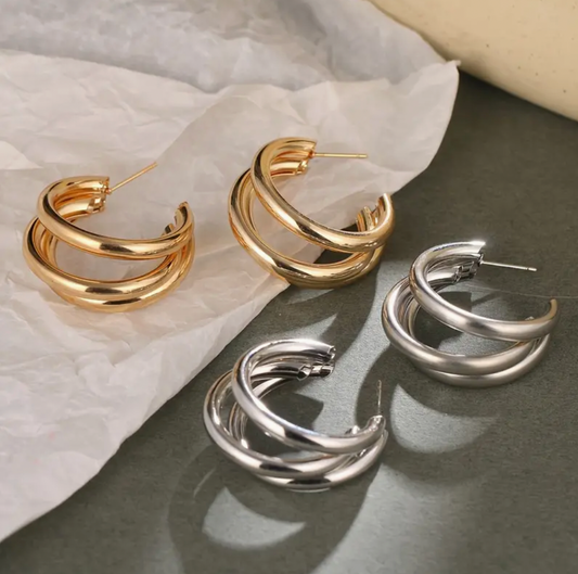 Chunky Multi-tube Gold / Silver Earrings