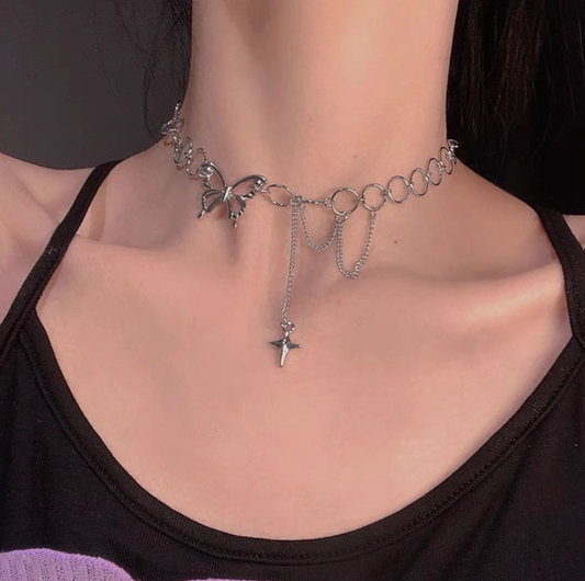 Silver Butterfly Choker Necklace inspired by K-pop