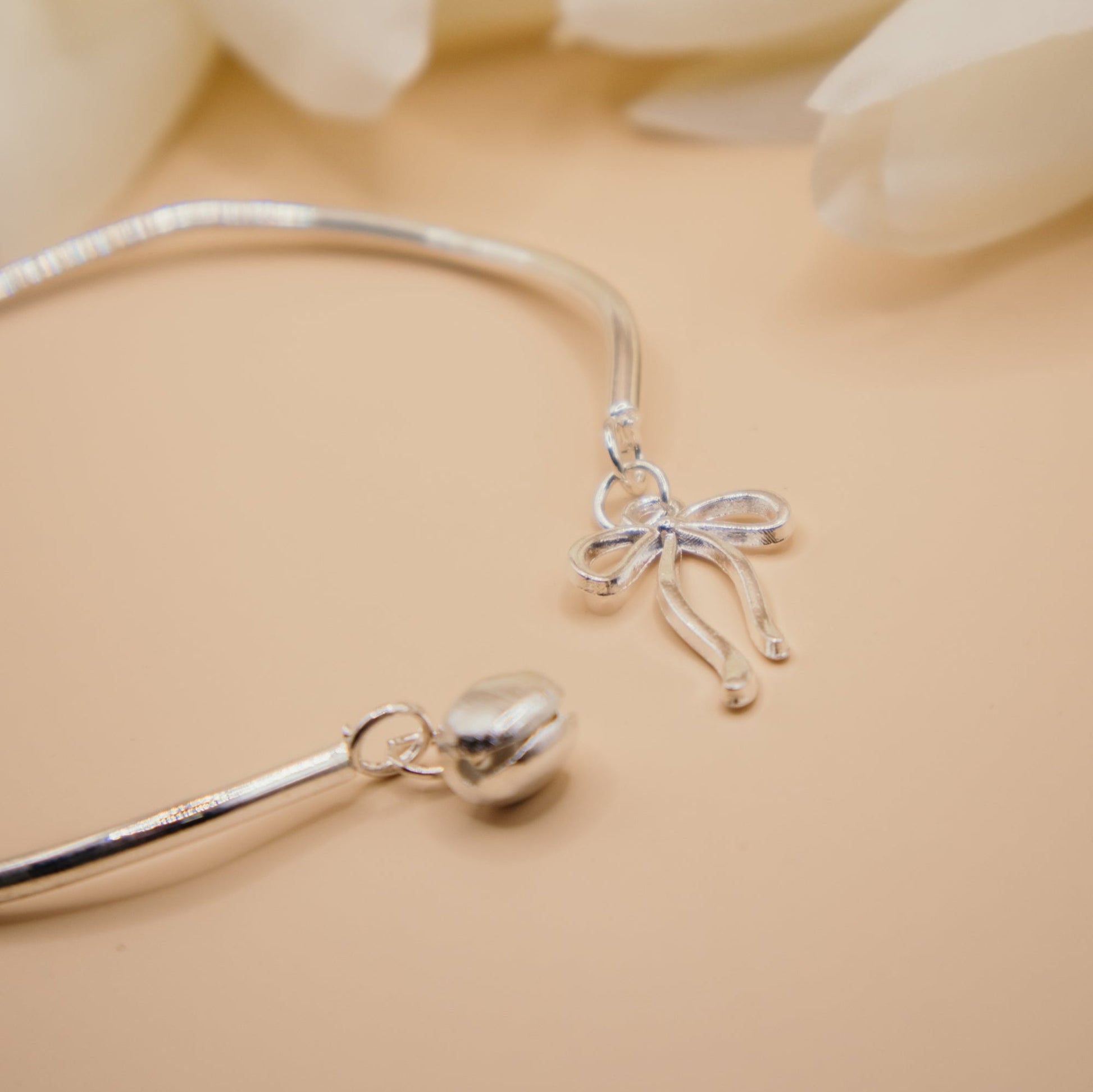 Ballet Core Silver Cuff Bracelet with Bow and Bell