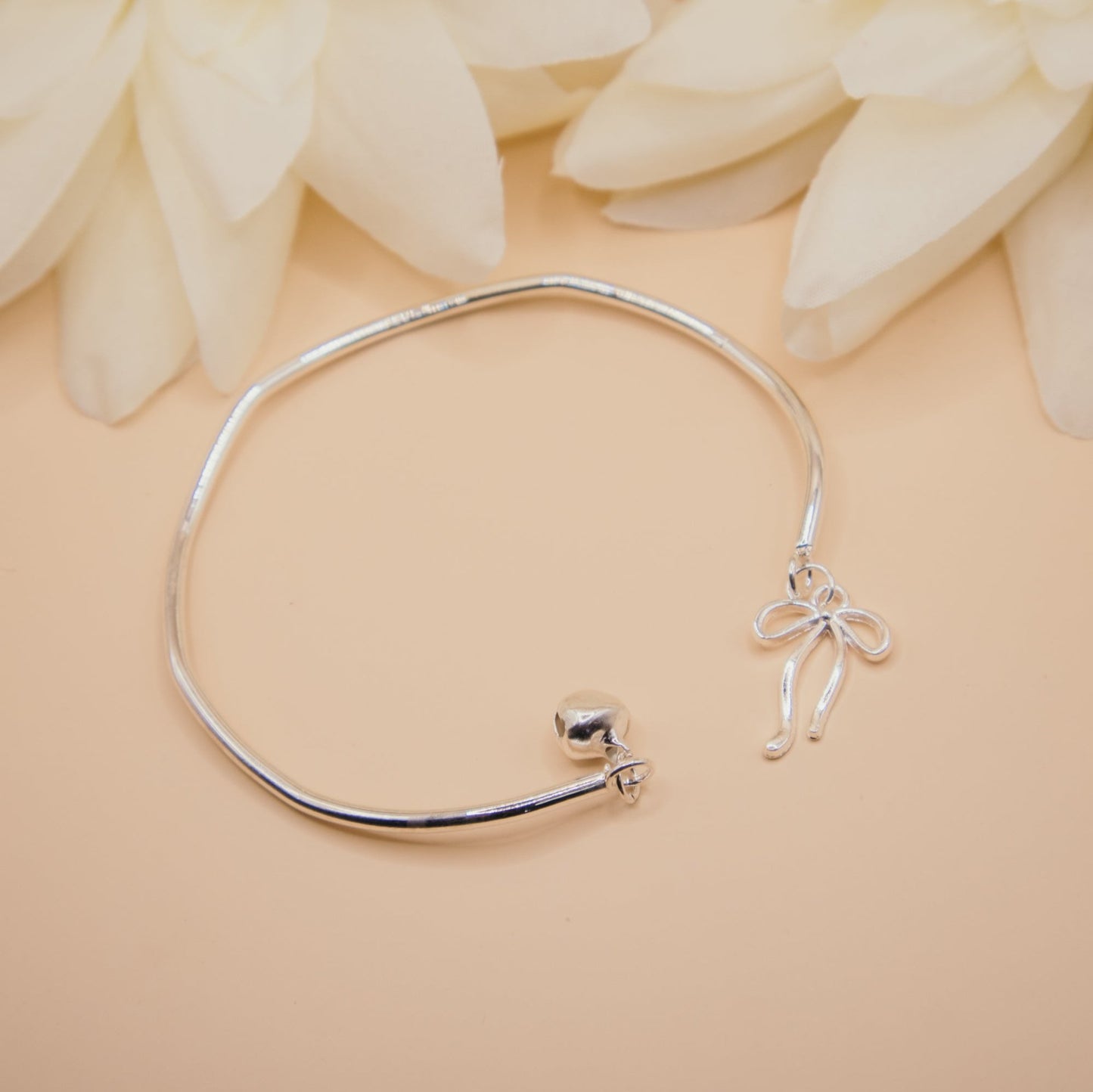 Ballet Core Silver Cuff Bracelet with Bow and Bell