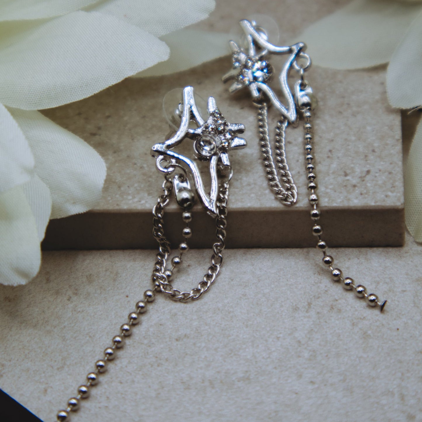 Silver K-Pop Star Chain Earrings