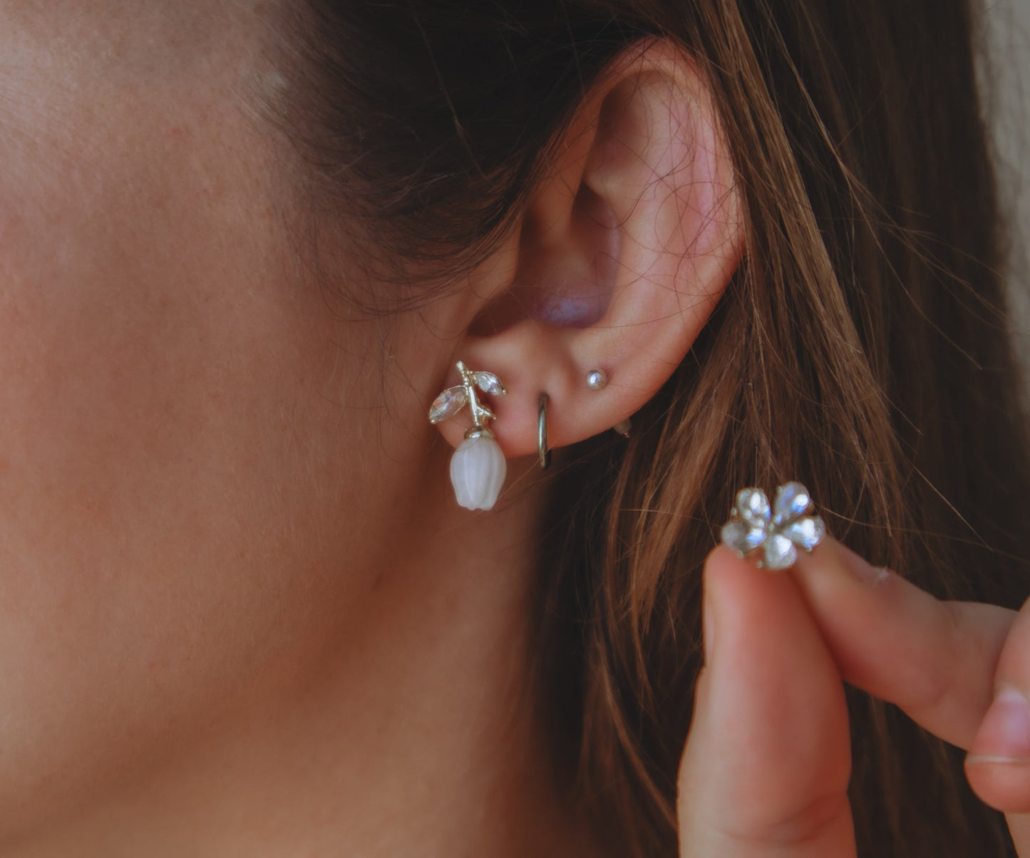 Asymmetrical Floral Stud Earrings - Miruku Store - Earrings