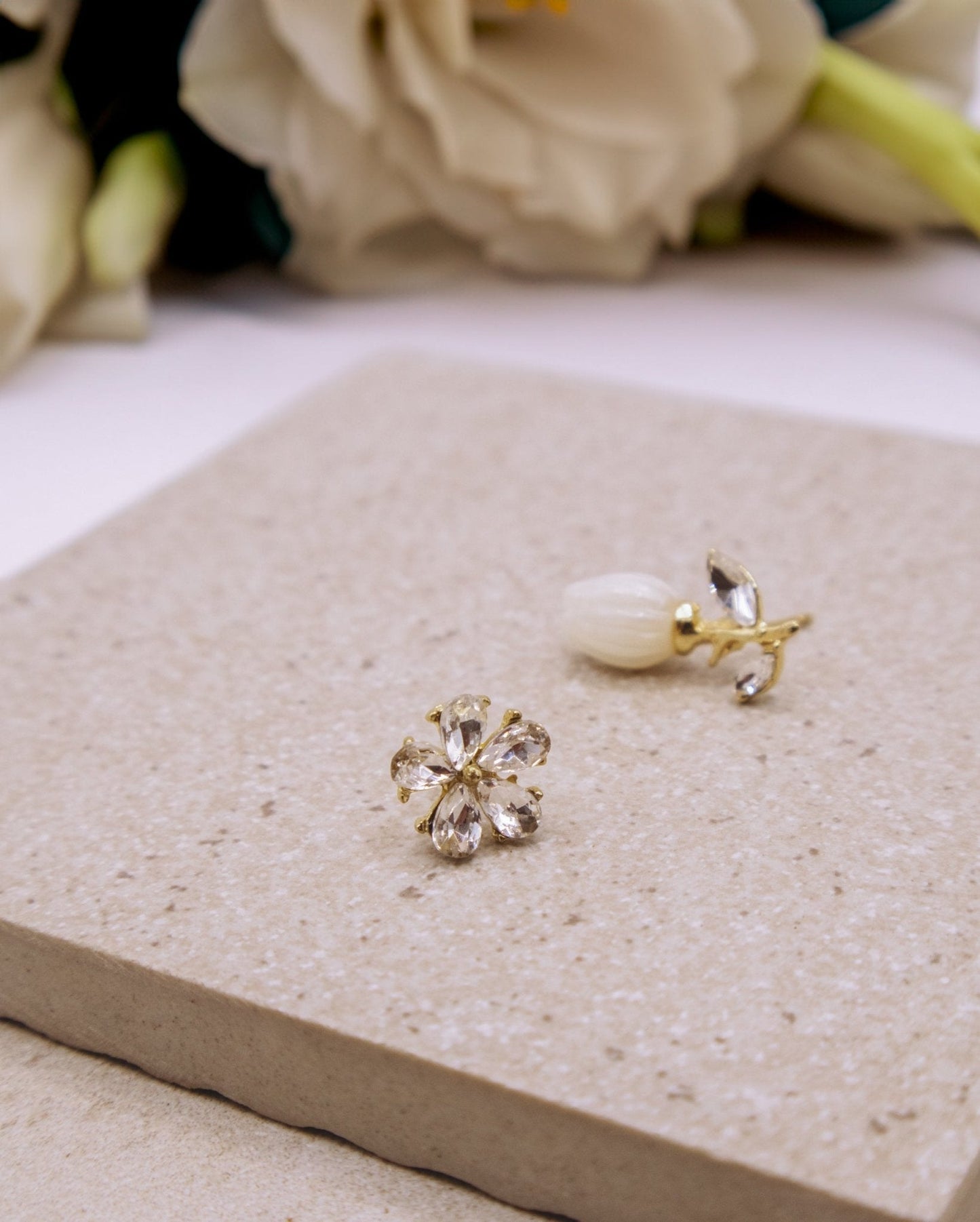 Asymmetrical Floral Stud Earrings - Miruku Store - Earrings