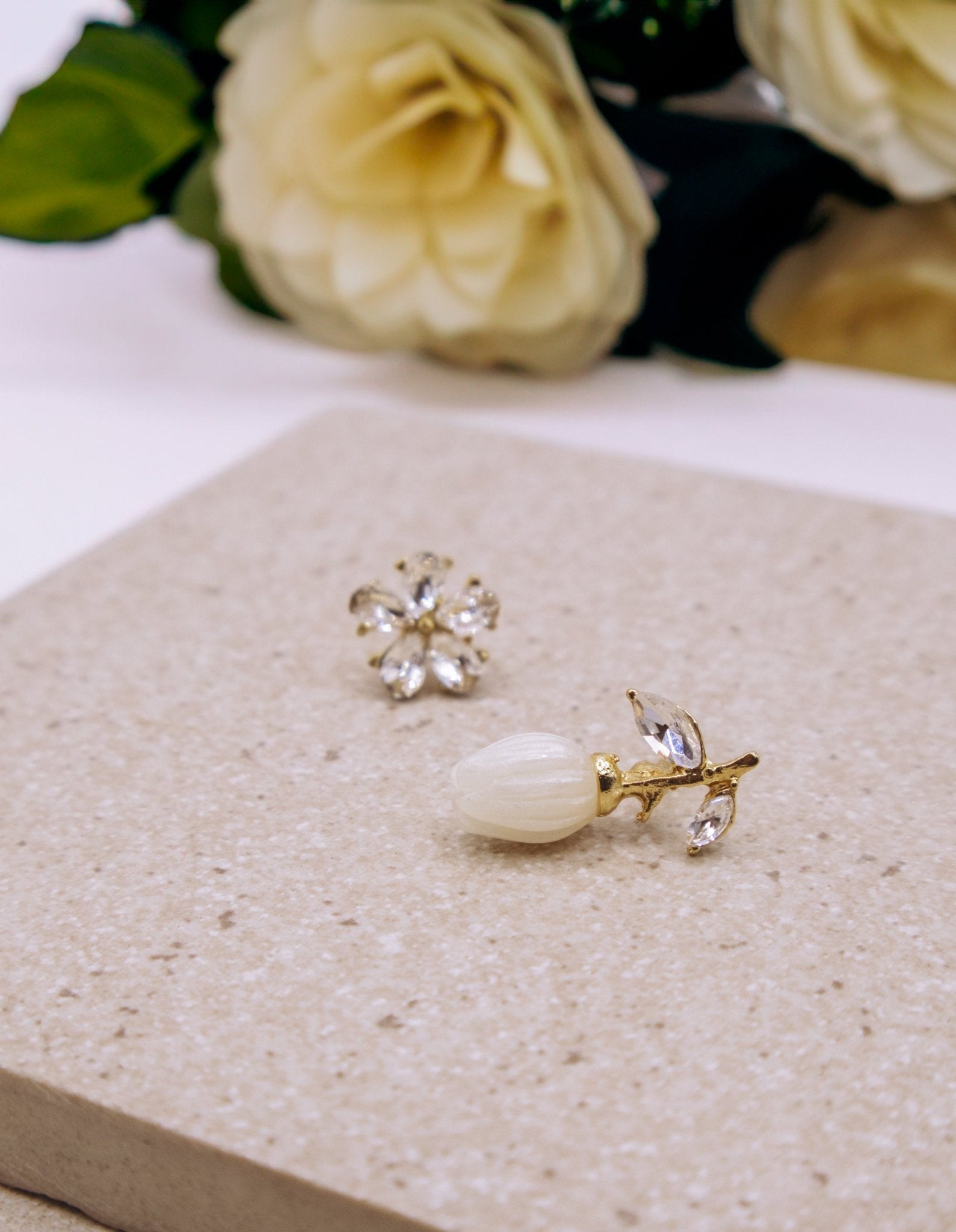 Asymmetrical Floral Stud Earrings - Miruku Store - Earrings