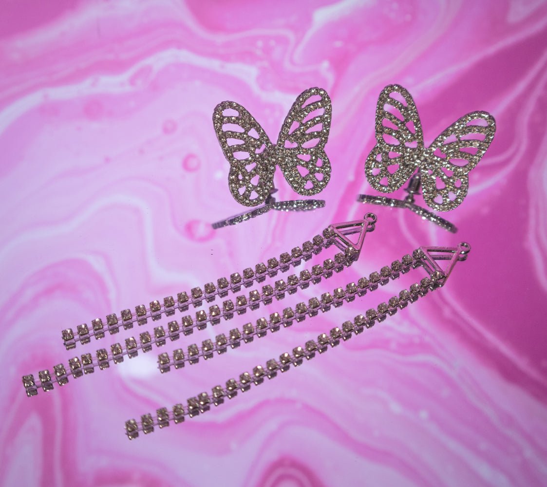 Butterfly Bling Earring with Removable Tail - Miruku Store - Earrings