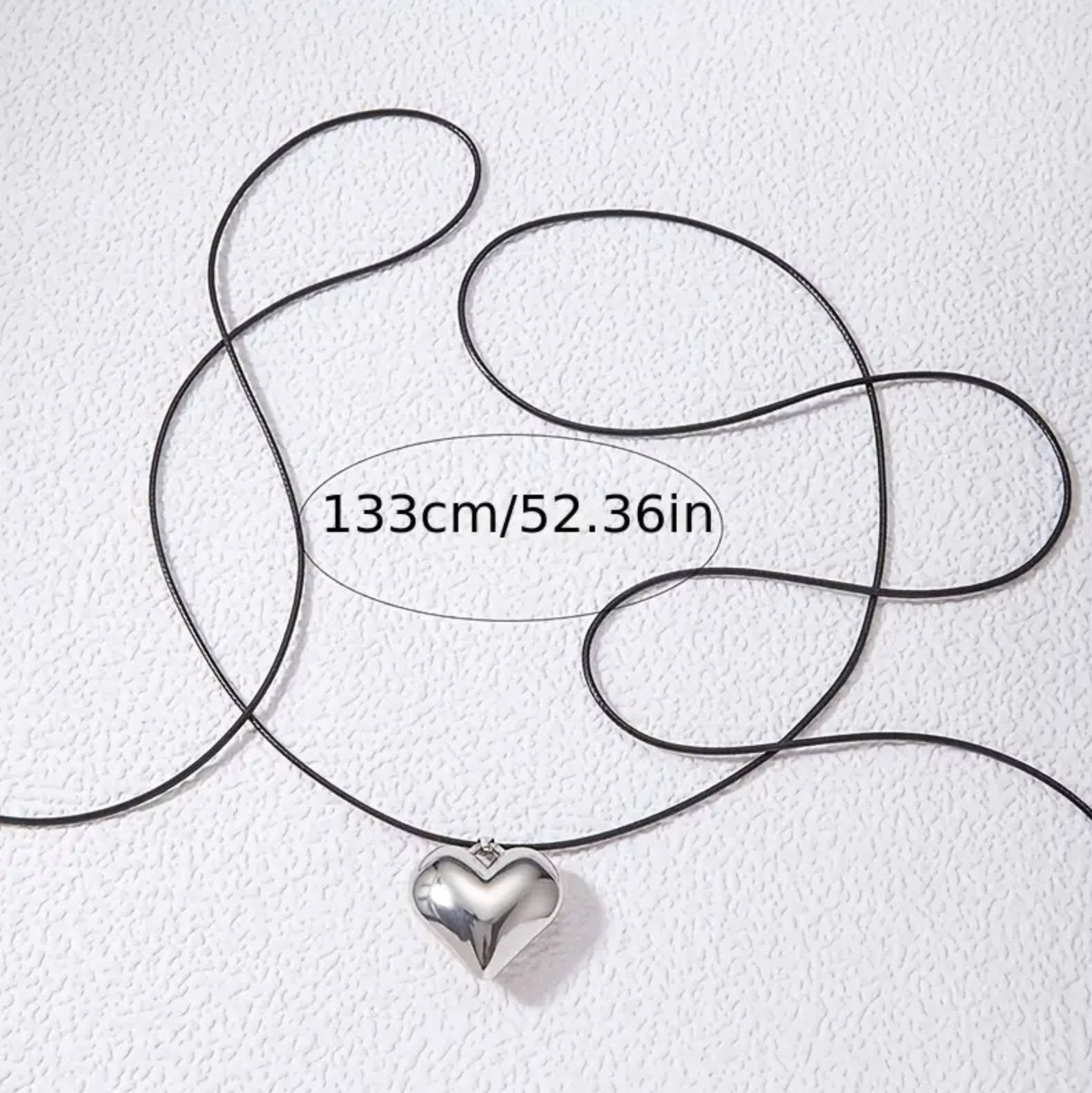 Chunky Silver Heart Black Wrap Necklace - Miruku Store - Necklace