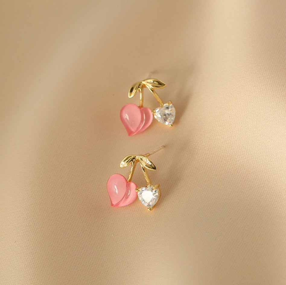 Cute Pink Cherry Stud Earrings - Miruku Store - Earrings