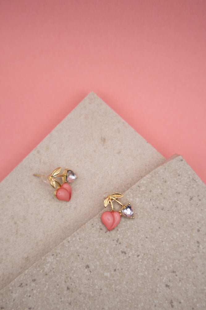 Cute Pink Cherry Stud Earrings - Miruku Store - Earrings