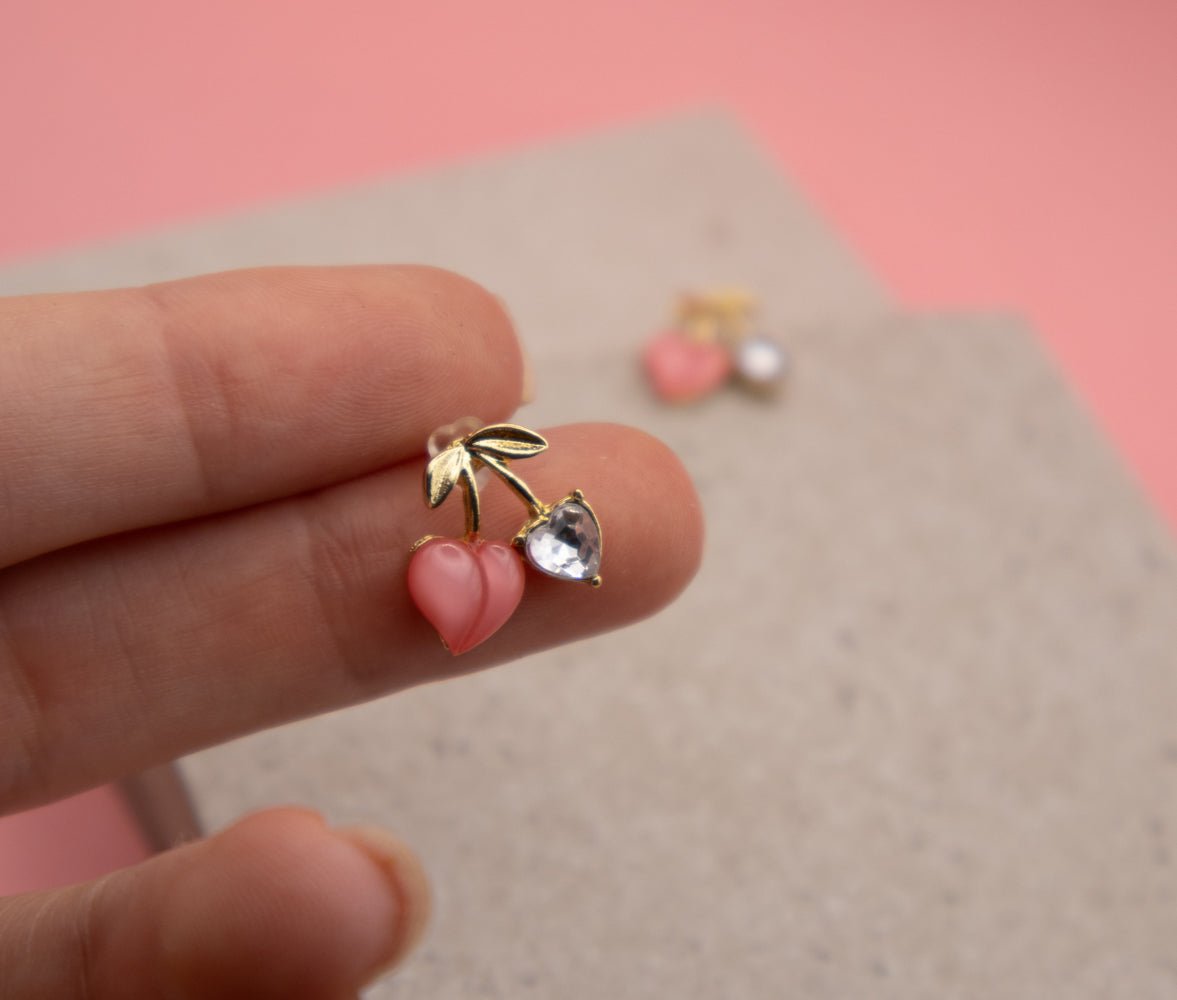 Cute Pink Cherry Stud Earrings - Miruku Store - Earrings