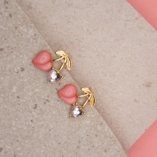 Cute Pink Cherry Stud Earrings - Miruku Store - Earrings