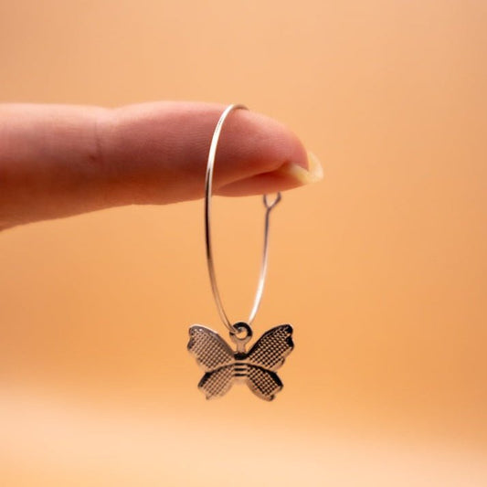 Dainty Silver Butterfly Hoops - Miruku Store - Earrings